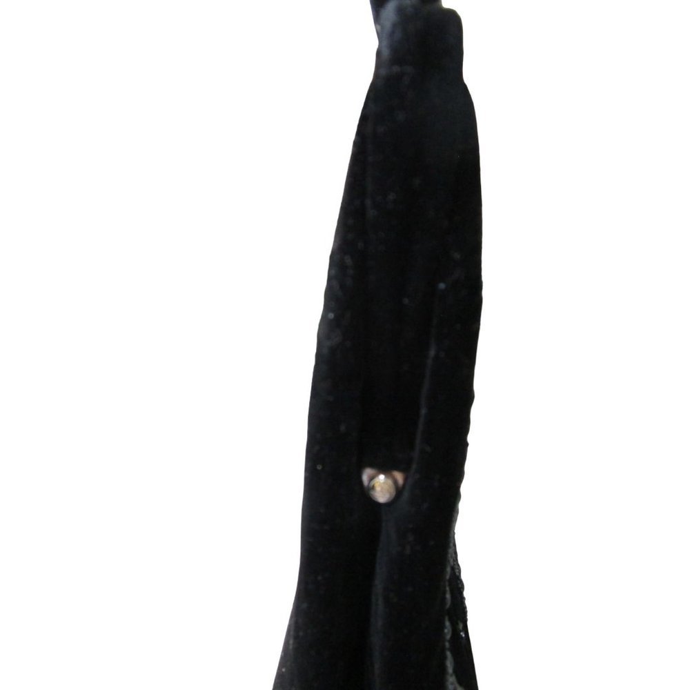 Vintage Soure Bag Beaded Velvet Framed Handbag. Jet Black Beads in a floral patt - Picture 14 of 16